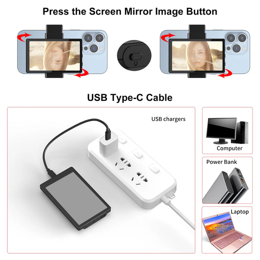 KingMa Mini Monitors Sync Rear Camera Selfie Screen for iPhone Vlog Selfie Monitor Screen with Magnetic Clip & Bluetooth Remote